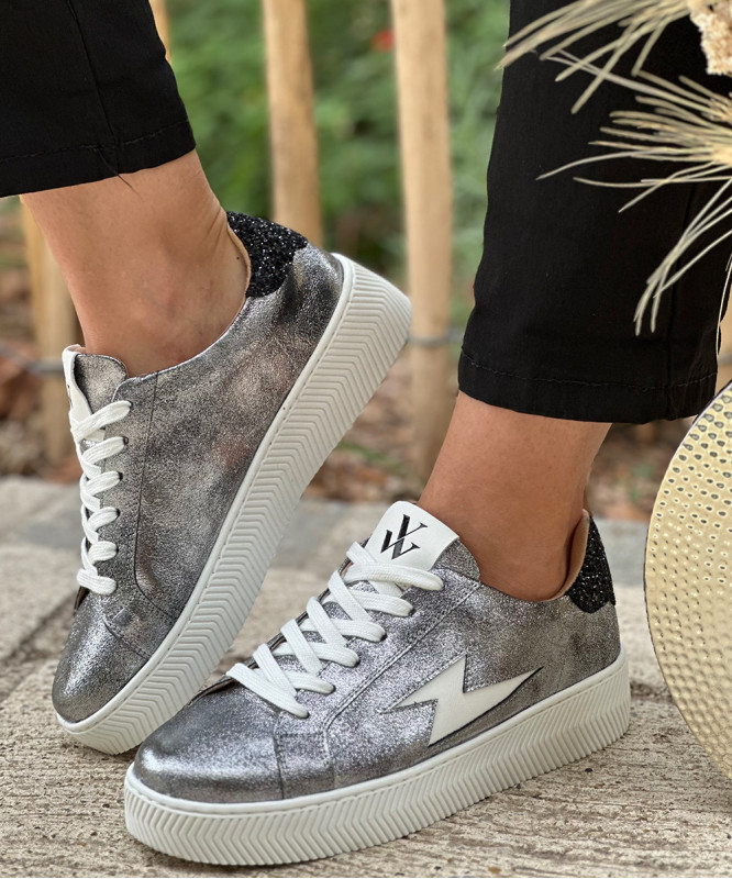 Baskets Vanessa Wu anthracite et glitter noir