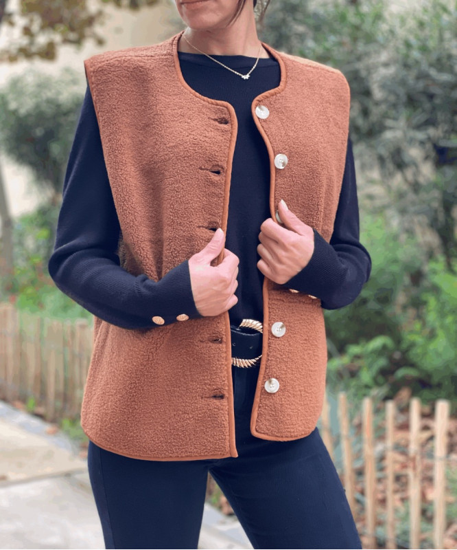 FAM - Gilet sans manche moumoute camel